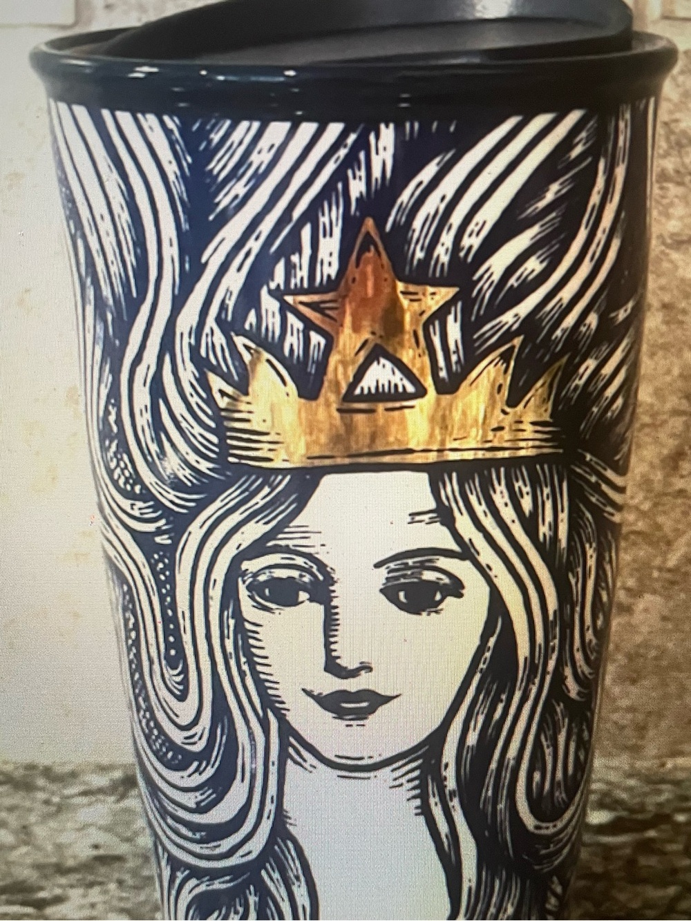Starbucks Mermaid Gold Crown Ceramic Tumbler 2016 Anniversary Collection 12 oz